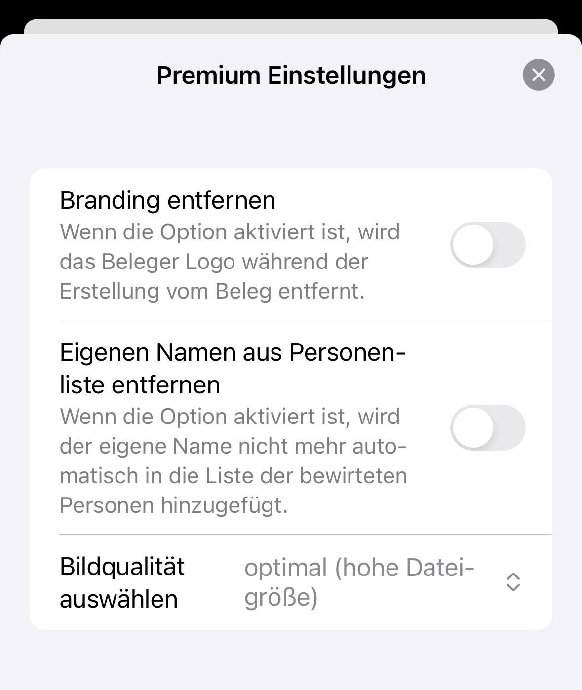 Premium Einstellungen