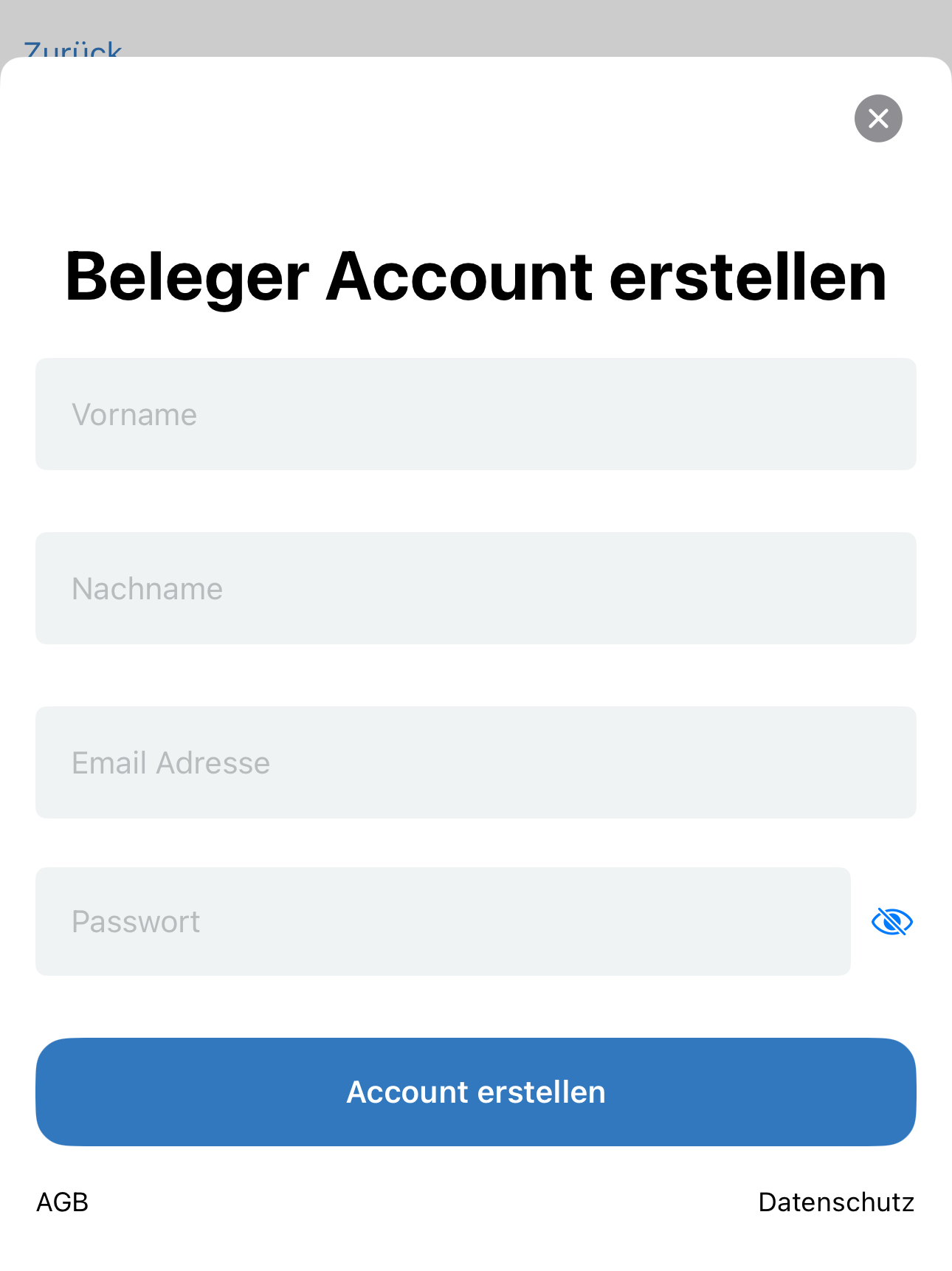 Registrierung in der Beleger App